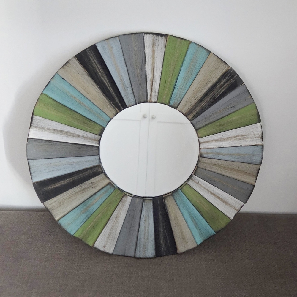 Three Hands Small Wooden Wall Mirror